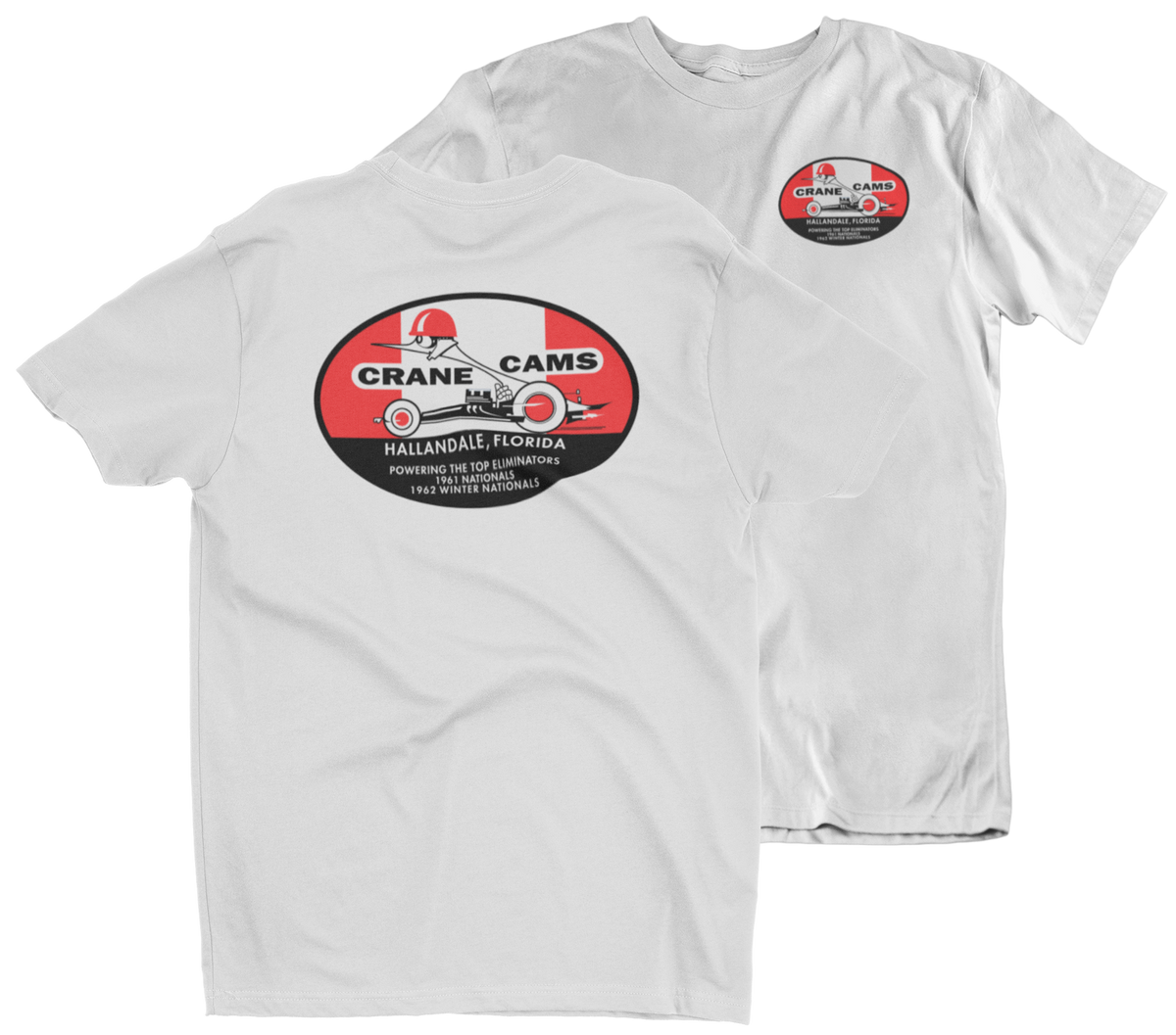 トップス BOOTLEGGERS crane cams Indianapolis CRANE CAMS 1962 Eliminator Logo White Tall Tee T-Shirt – Merchants