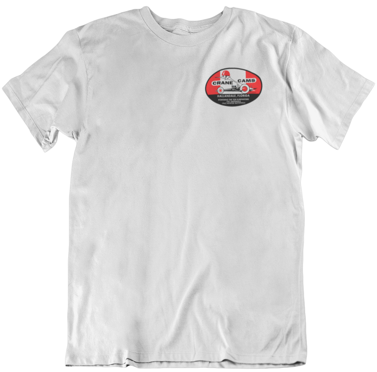 トップス BOOTLEGGERS crane cams Indianapolis CRANE CAMS 1962 Eliminator Logo White Tall Tee T-Shirt – Merchants