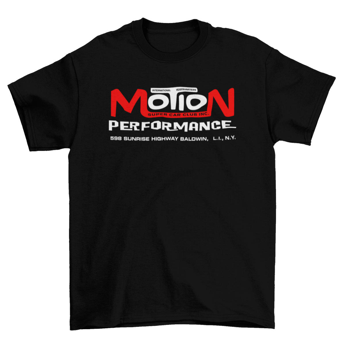 MOTION PERFORMANCE Super Car Club Baldwin New York Black Tee