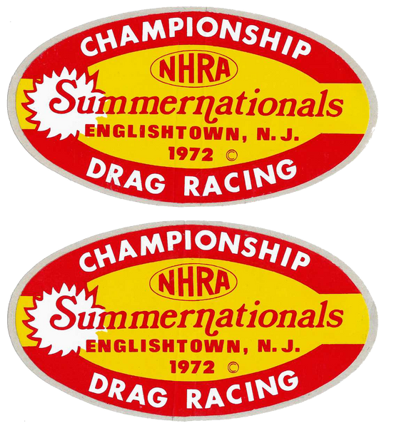 NHRA 1972 SUMMERNATIONALS Contestant Window Decals (2) Englishtown New Jersey