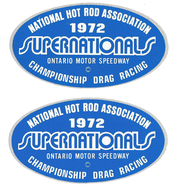 NHRA 1972 SUPERNATIONALS Contestant Window Decals (2) Ontario Motor Speedway
