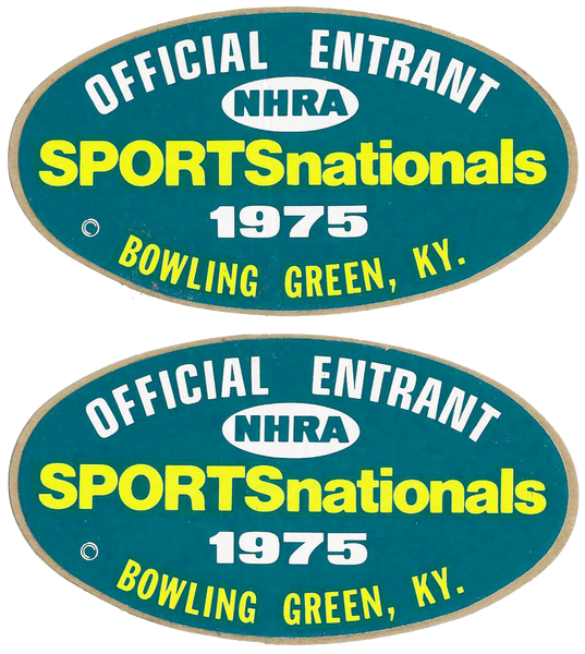 NHRA 1975 SPORTSNATIONALS Contestant Window Decals (2) Bowling Green Kentucky