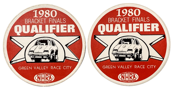 NHRA 1980 Bracket Finals Qualifier Green Valley Race City Decal Pair (2)