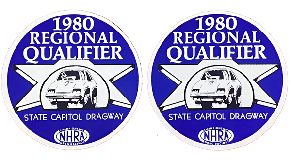 NHRA 1980 Regional Qualifier State Capital Dragway Decal Pair (2)