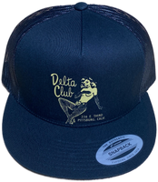 DELTA CLUB 1950's Burlesque Club Black Flat Brim Trucker Hat