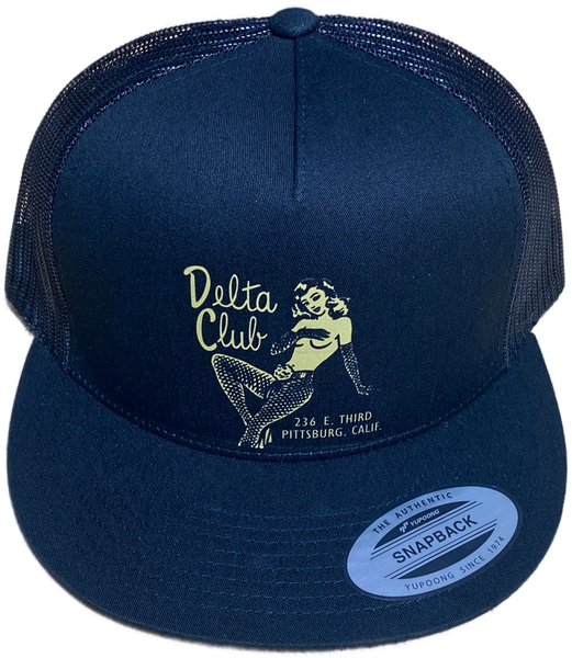 DELTA CLUB 1950's Burlesque Club Black Flat Brim Trucker Hat