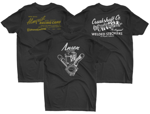 APRIL T-SHIRT BUNDLE Crankshaft Co. Almquist Racing Cams Ansen Speed Equipment