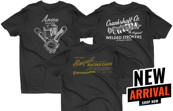 APRIL T-SHIRT BUNDLE Crankshaft Co. Almquist Racing Cams Ansen Speed Equipment
