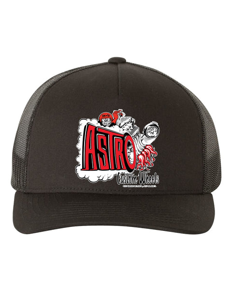 ASTRO Custom Wheels Black Curved Brim Trucker Hat