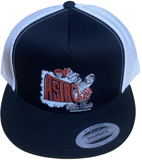 ASTRO Custom Wheels White/Black Flat Brim Trucker Hat