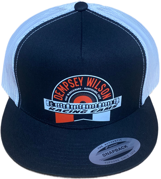 DEMPSEY WILSON Racing Cams Black/White Flat Brim Trucker Hat