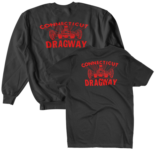 CT DRAGWAY Connecticut Black Holiday Tee/Crew Sweatshirt Bundle Combo