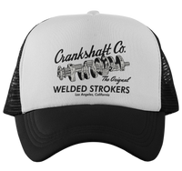 CRANKSHAFT CO. Welded Strokers White Black Curved Brim Trucker Hat