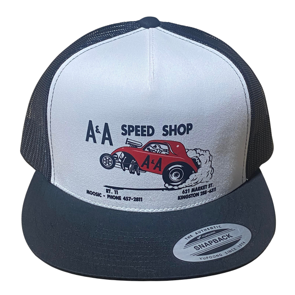 A A SPEED SHOP White Black Trucker Hat
