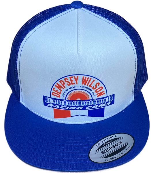 DEMPSEY WILSON Racing Cams White/Royal Flat Brim Trucker Hat
