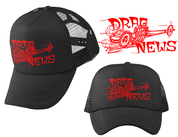 DRAG NEWS Dragster Black Trucker Hat Vintage Logo