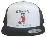 GLENDALE Speed Center White Black Trucker Hat Two-Lane Blacktop