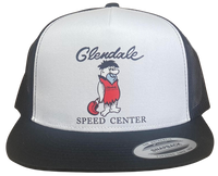 GLENDALE Speed Center White Black Trucker Hat Two-Lane Blacktop
