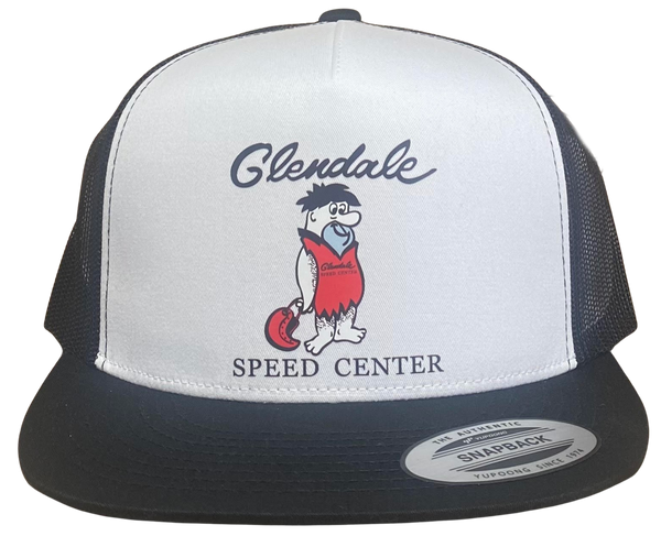 GLENDALE Speed Center White Black Trucker Hat Two-Lane Blacktop