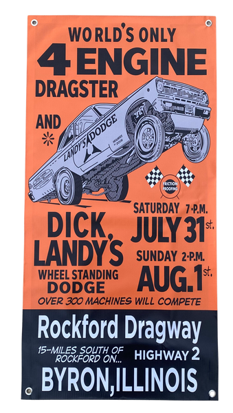 ROCKFORD DRAGWAY 1965 Event Banner Dick Landy AFX Dodge Garage Banner