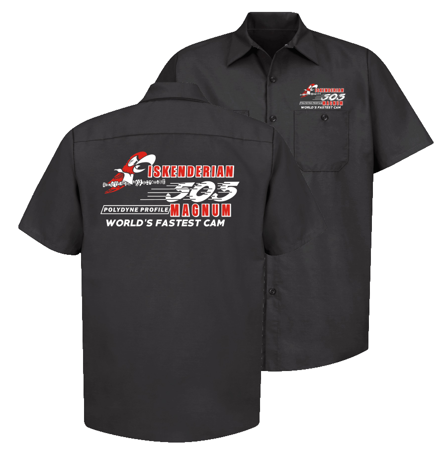 ISKY CAMS 505 Magnum World's Fastest Cam Button Down Shop Shirt Black