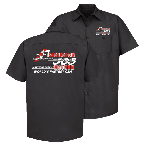 ISKY CAMS 505 Magnum World's Fastest Cam Button Down Shop Shirt Black