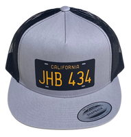 JHB434 TWO-LANE BLACKTOP '55 Chevy Lic. Plate Silver Black Trucker Hat