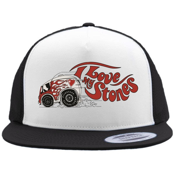 LOVE MY STONES Firestone Tires White/Black Trucker Hat