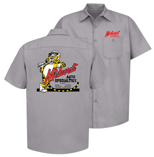 MIDWEST AUTO SPECIALTIES Catalog Tiger Logo Shop Shirt Gray