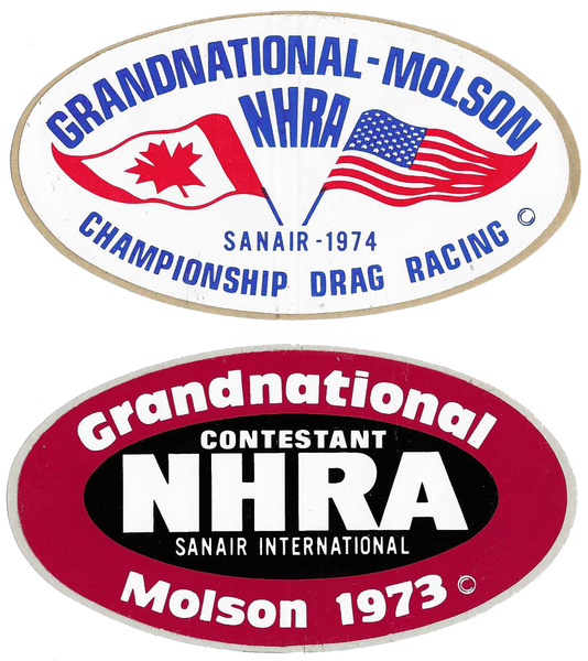 NHRA 1973 1974 GRANDNATIONA-MOLSON Contestant Window Decals (2) Sanair Dragstrip
