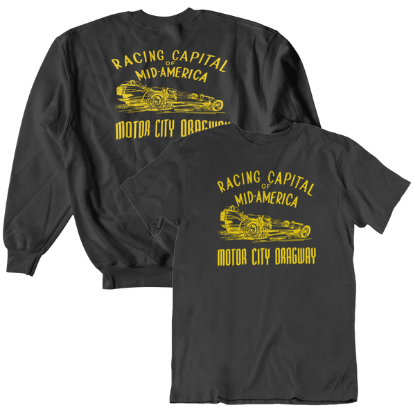 MOTOR CITY DRAGWAY Black Holiday Tee/Crew Sweatshirt Bundle Combo
