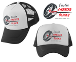 CASLER CHEATER SLICKS White Black Curved Brim Trucker Hat