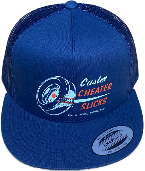 CALSER CHEATER SLICKS Navy Flat Brim Trucker Hat