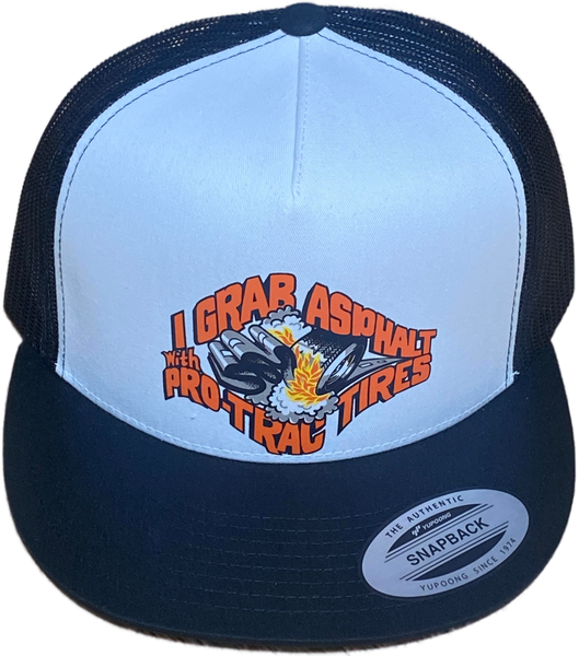 PRO-TRAC TIRES "I Grab Asphalt" White/Black Trucker Hat