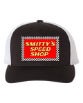 SMITTY'S SPEED SHOP Hollywood Knights Black White Curved Brim Trucker Hat