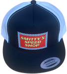SMITTY'S SPEED SHOP Hollywood Knights Black White Flat Brim Trucker Hat
