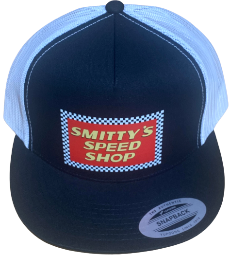 SMITTY'S SPEED SHOP Hollywood Knights Black White Flat Brim Trucker Hat