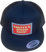 SMITTY'S SPEED SHOP Hollywood Knights Black Flat Brim Trucker Hat