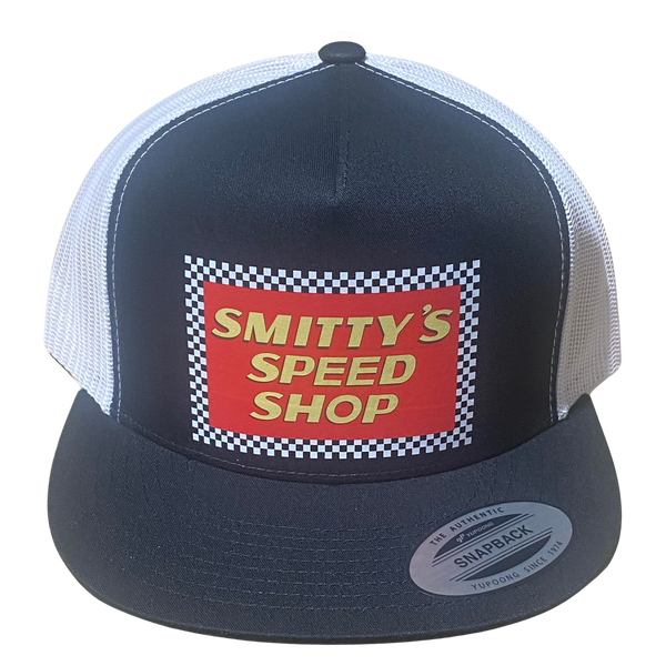 SMITTY'S SPEED SHOP Hollywood Knights Black White Trucker Hat