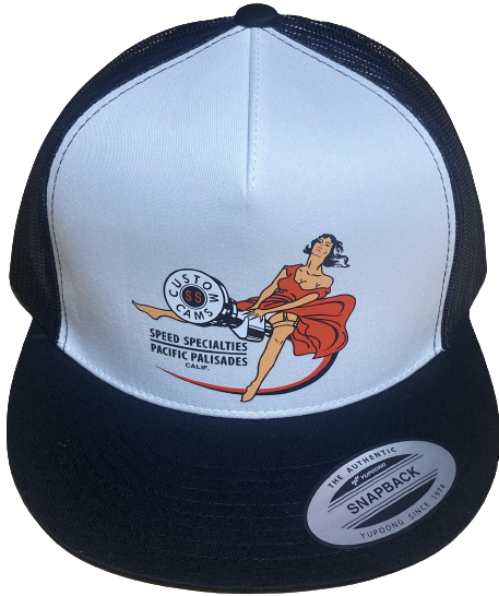 SPEED SPECIALTIES Custom Cams White/Black Flat Brim Trucker Hat