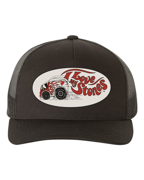LOVE MY STONES Firestone Black Curved Brim Trucker Hat