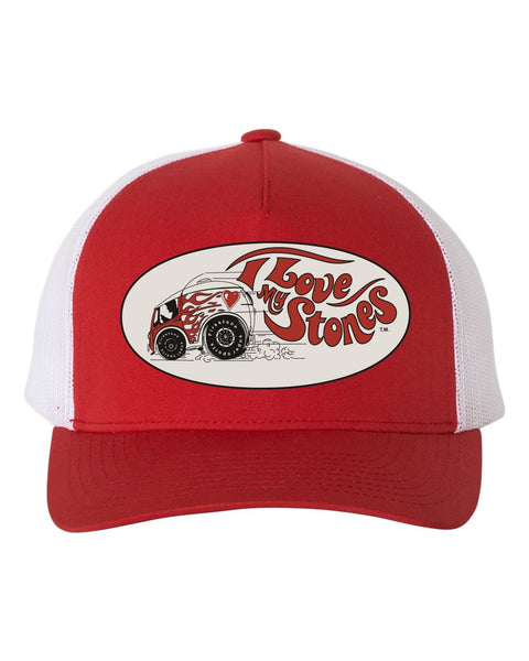 LOVE MY STONES Firestone Red/White Curved Brim Trucker Hat
