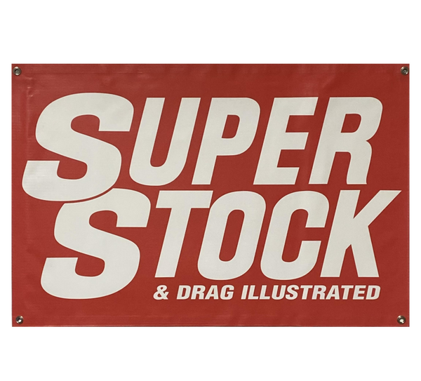 SUPER STOCK Magazine & Drag Illustrated Red Garage Banner