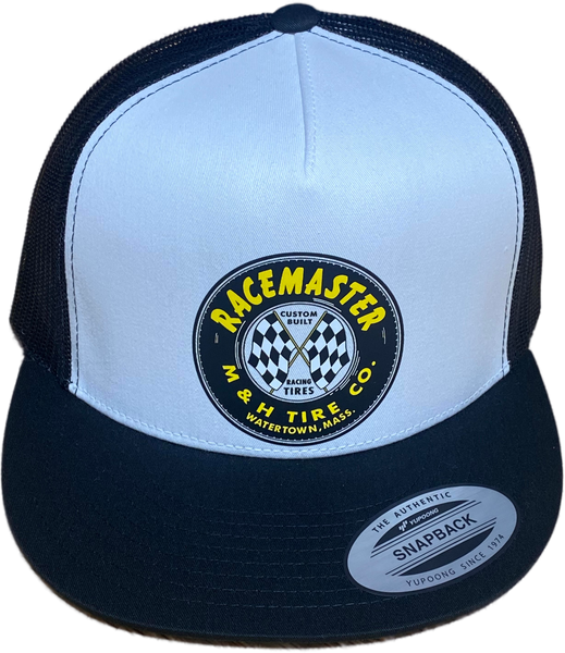 M&H Racemaster Tire Co. White/Black Flat Brim Trucker Hat