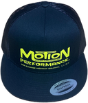 MOTION PERFORMANCE Baldwin NY Black Flat Brim Trucker Hat