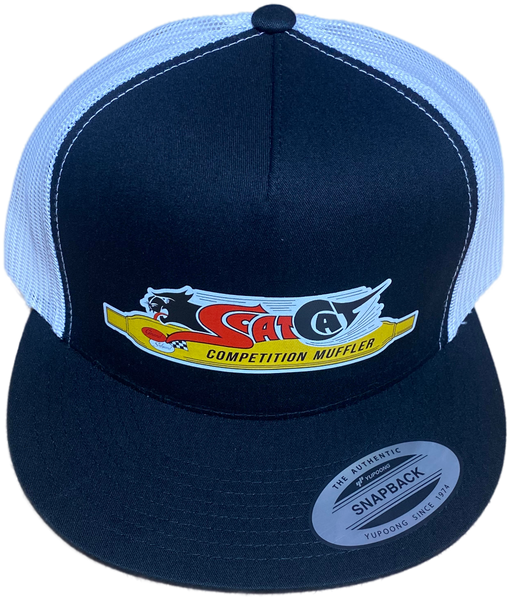 SCATCAT COMPETITION MUFFLERS Black/White Flat Brim Trucker Hat