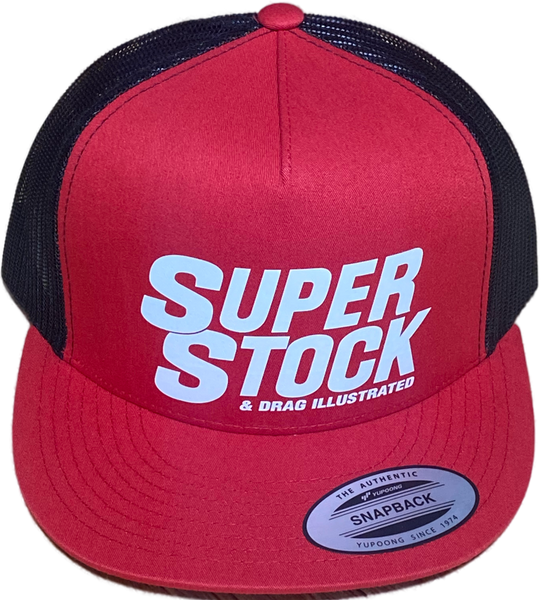 SUPER STOCK & Drag Illustrated Red/Black Flat Brim Trucker Hat