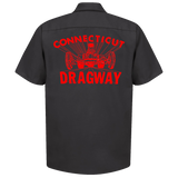 CT DRAGWAY Connecticut 1960's Dragster Logo Button Down Shop Shirt Black