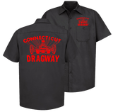CT DRAGWAY Connecticut 1960's Dragster Logo Button Down Shop Shirt Black