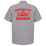 CT DRAGWAY Connecticut Dragster Logo Button Down Work Shirt Gray